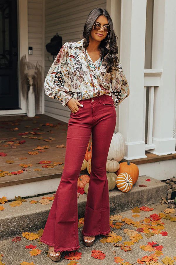 The Rory High Waist Flares in Wine | Impressions Online Boutique