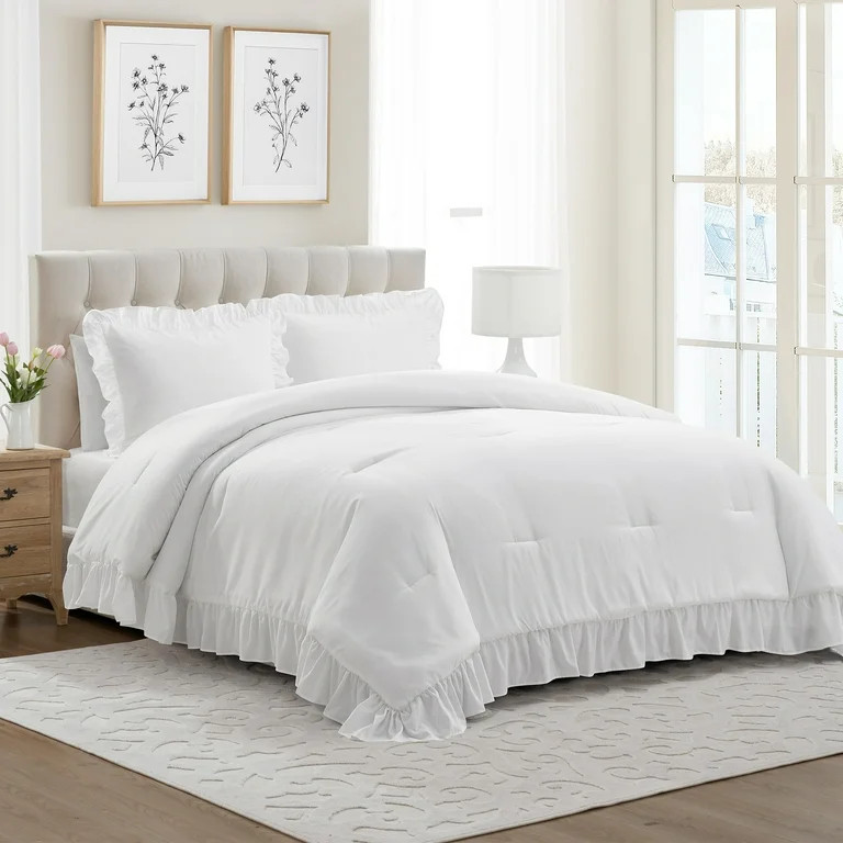My Texas House Full/Queen Comforter Set, All-Season, 3-Piece, White Ruffle | Walmart (US)