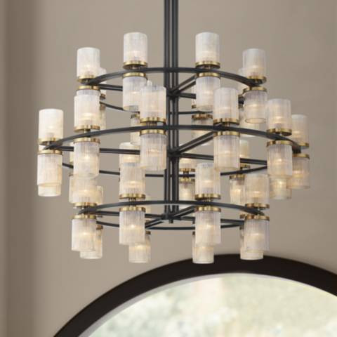 Stiffel Palais 48" Wide Black Amber Glass 56-Light 3-Tier Chandelier | Lamps Plus