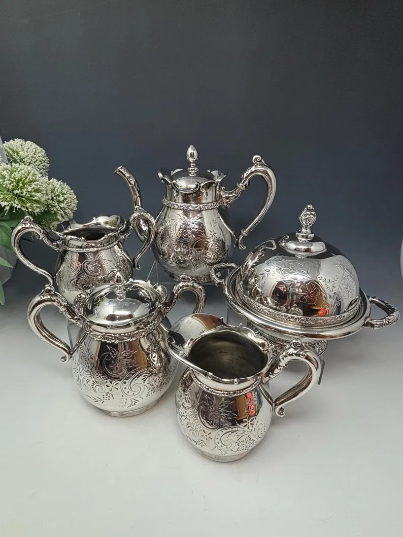 Meriden Britannia Quadruple Plate Silver Tea Set Pieces and Butter Dish #2001 USA | Etsy (US)