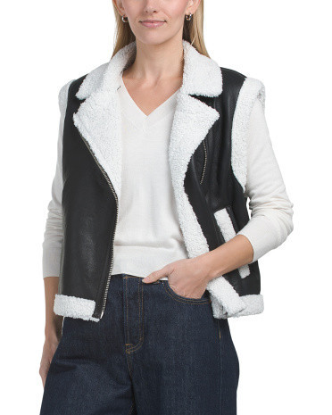 Sherpa Vest For Women, Polyester/Leather | TJ Maxx