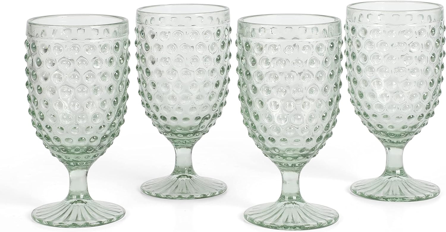 MARTHA STEWART Chauncey 4-Pack 14.2 oz Hobnail Handmade Glass Goblet - Green | Amazon (US)