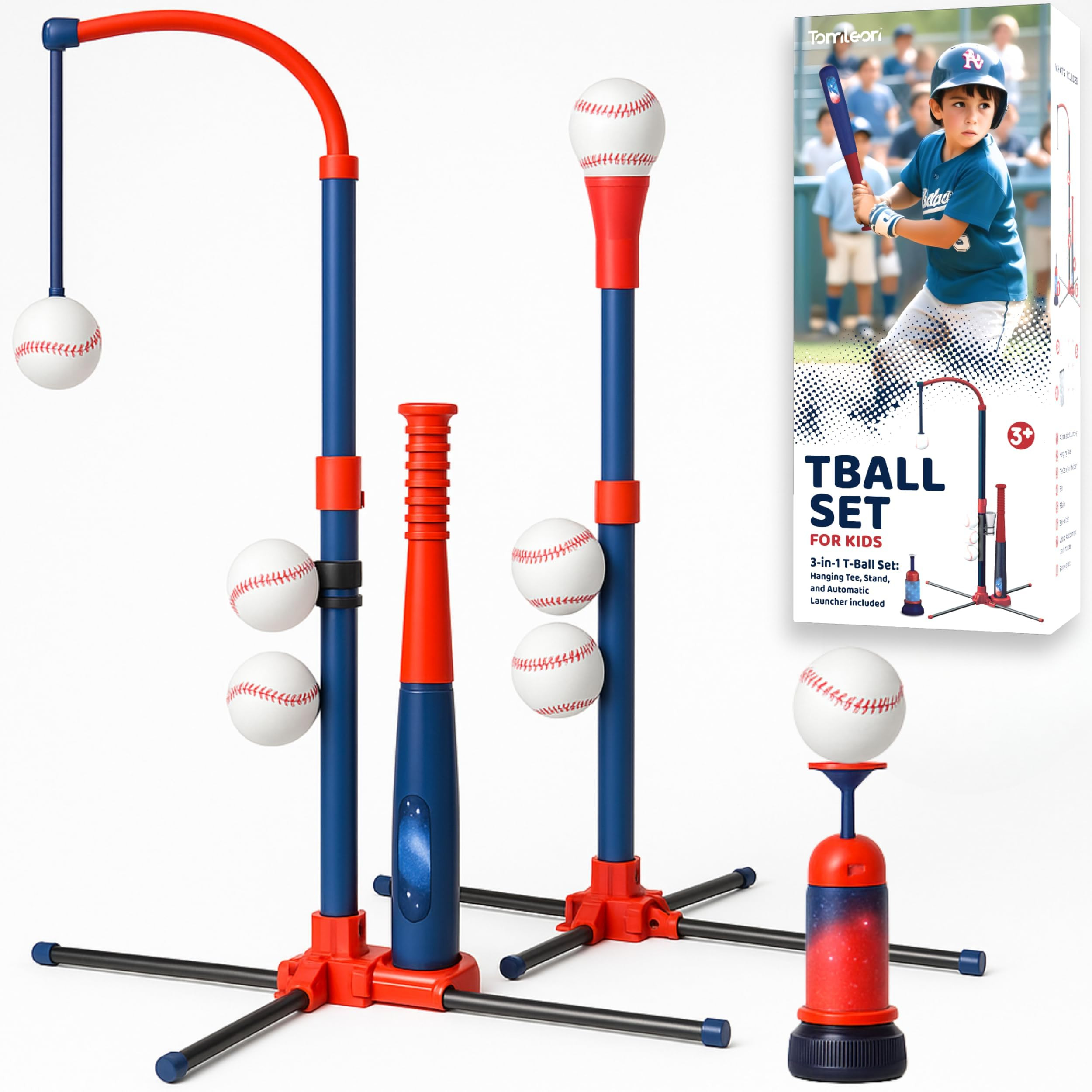 3-in-1 Baseball Set for Kids and Toddlers Ages 3-5 – Includes Tee Ball Stand, Hanging Tee, Auto... | Amazon (US)
