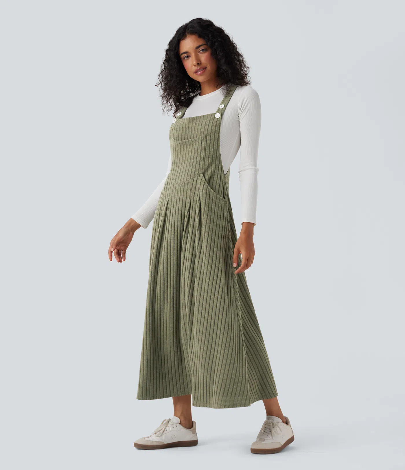 Women’s Ribbed Knit Casual Pinafore Dress with Pockets - Halara | HALARA