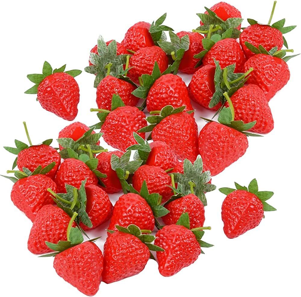 IETONE 50 Pieces Artificial Strawberries Lifelike Simulation Realistic Plastic Strawberry Fake Fr... | Amazon (US)