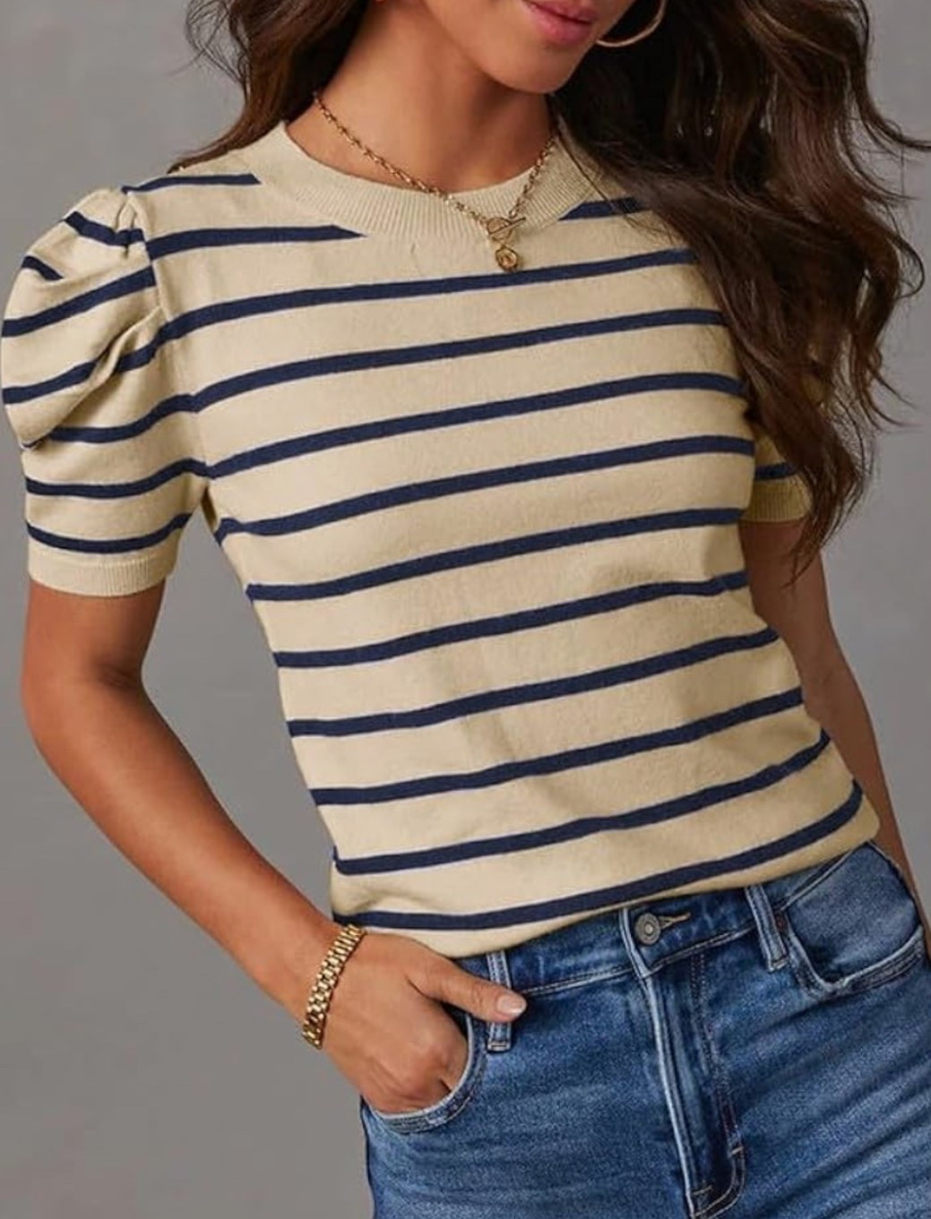 Soft stripes, puff sleeves, and an easy polished feel.✨ This knit crewneck tee blends casual comfort with a feminine touch for effortless summer styling.

A cute upgrade to your everyday tee.☀️

#LTKSeasonal #LTKMidsize #LTKOver40