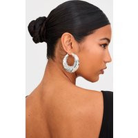 Silver Sequin Flare Large Hoop Earrings | PrettyLittleThing US