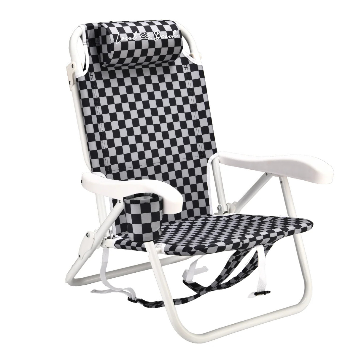 Checker Reclining Backpack Beach Chair Black & Grey | Local Beach