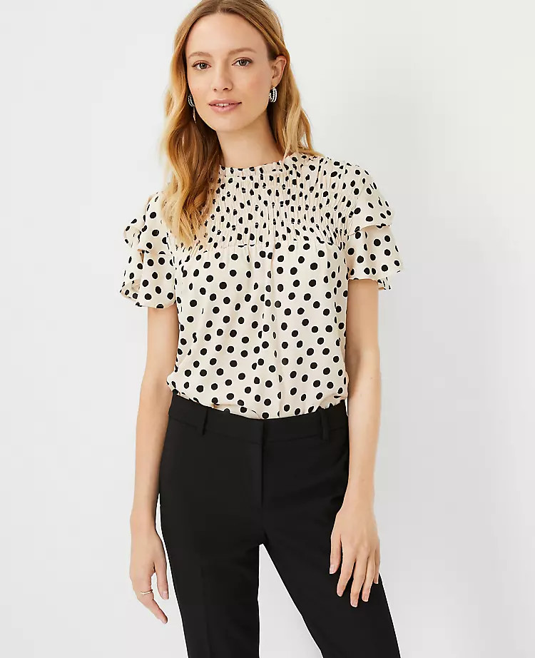 Dotted Smocked Yoke Blouse | Ann Taylor (US)