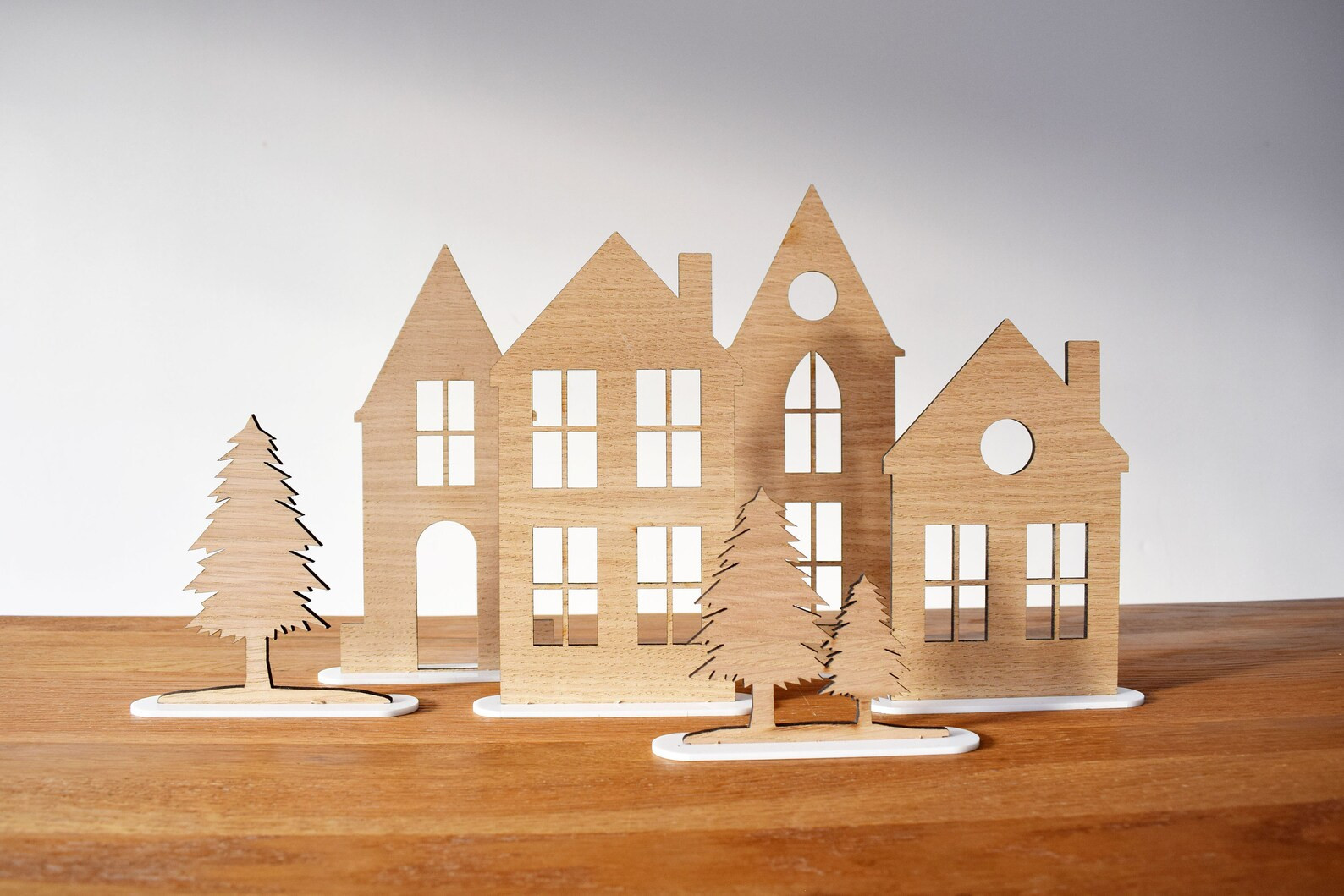 Village scenery, winter, Christmas decoration; wooden houses and trees | Etsy (US)