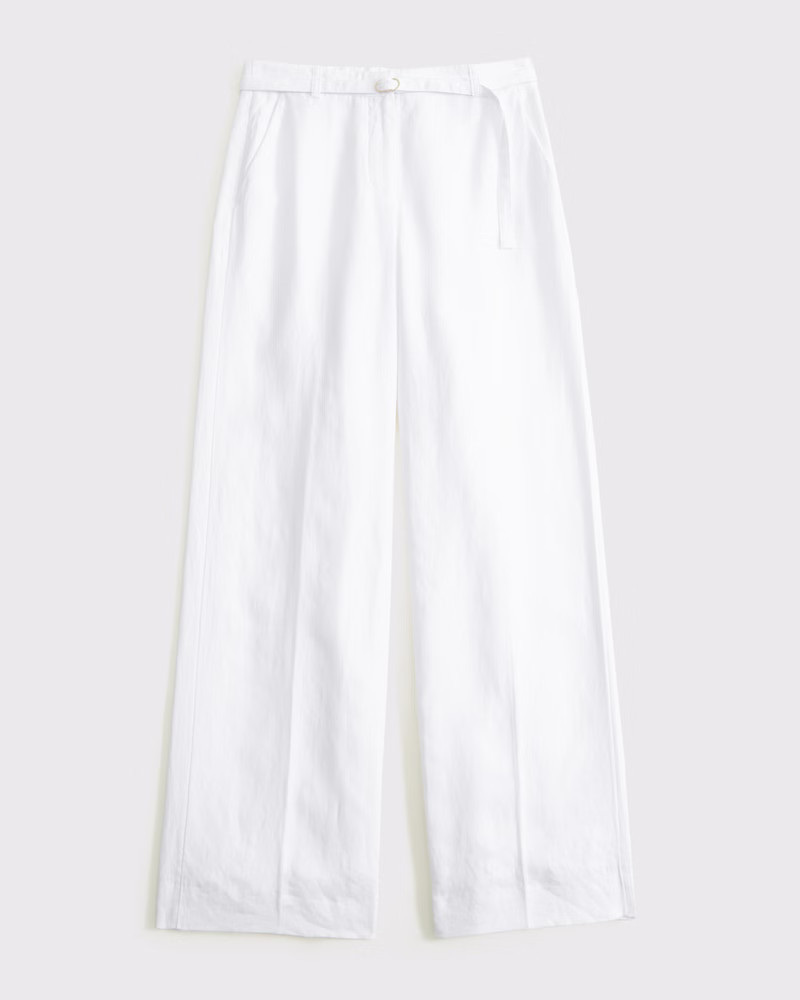 Women's Premium Linen Belted Wide Leg Pant | Women's Bottoms | Abercrombie.com | Abercrombie & Fitch (US)