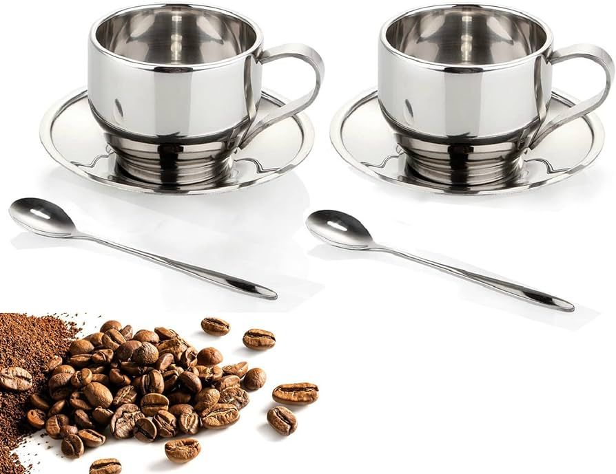 Sunallwell 125ml Tea Cups and Saucers Sets of 2 Coffee Cup Set Teaspoon Set Dessert Bowls Soup ... | Amazon (UK)