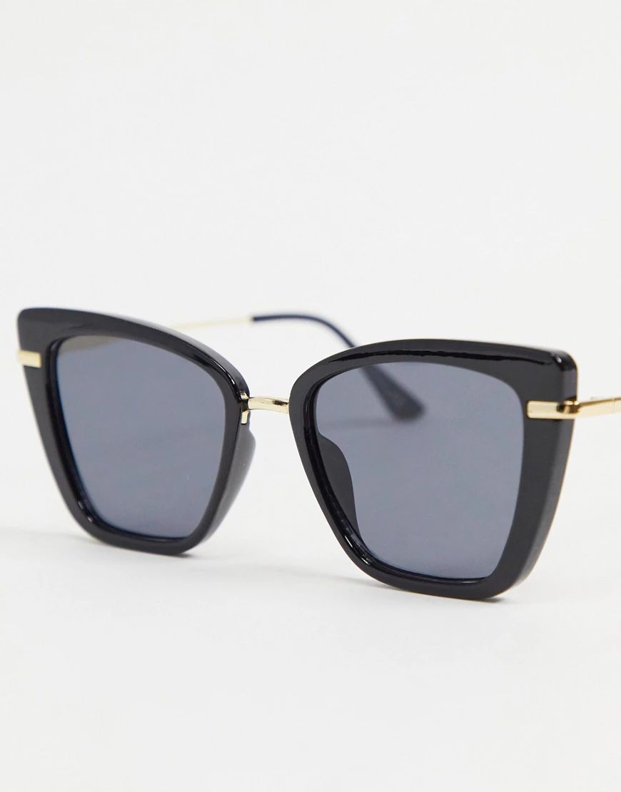 ASOS DESIGN recycled frame cat eye sunglasses with metal nose bridge and temple in black | ASOS (Global)