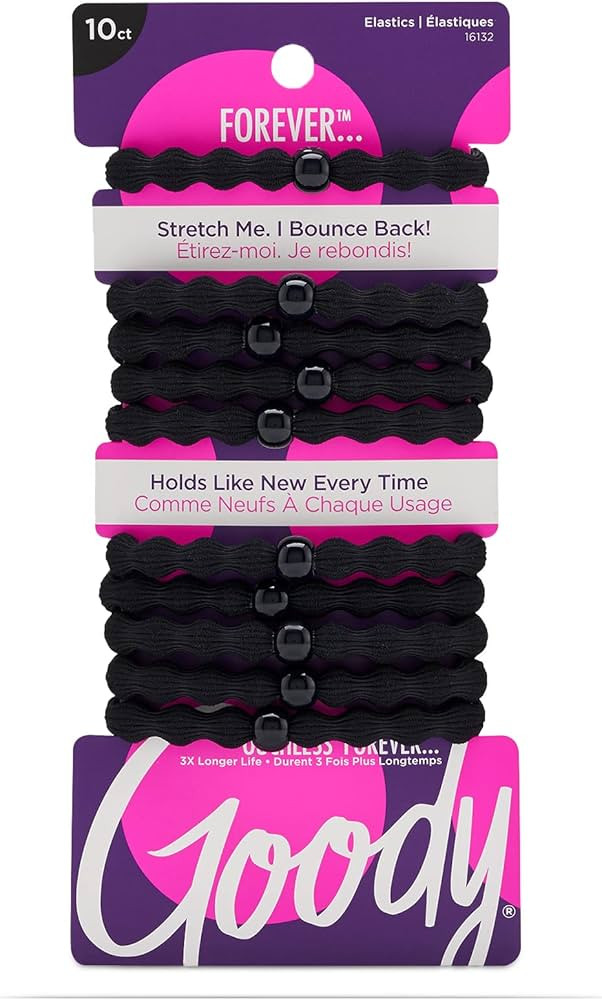 Goody Ouchless Forever Hair Elastics, 10 Ct, Black, Damage-Free Bands, 3X Stronger Elastic Ties, ... | Amazon (US)