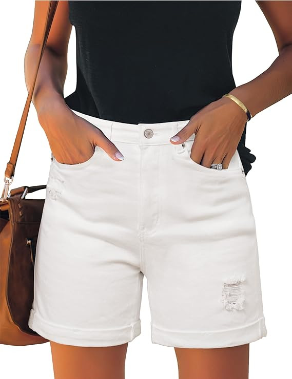 luvamia Women's Casual Ripped Denim Shorts High Rise Distressed Rolled Hem Jeans Shorts | Amazon (US)