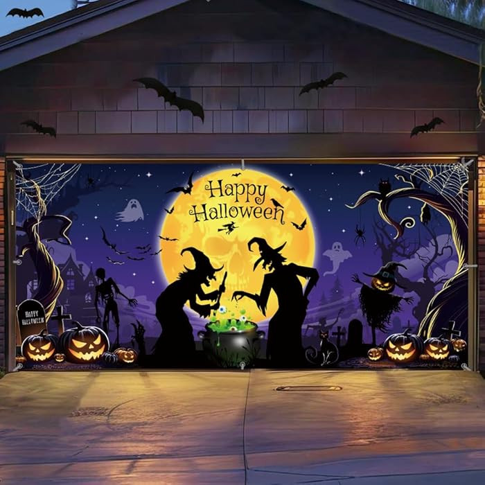 Large Halloween Garage Door Decorations 6 x 13 ft, Horror Scary Sukll Garage Door Cover Banner Wi... | Amazon (US)