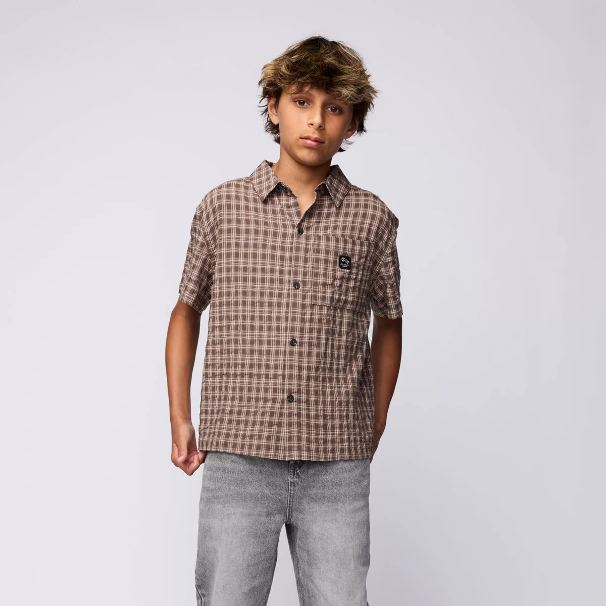 Pacsun Kids Boys' Button-Up Shirt - Brown Plaid XL | Target