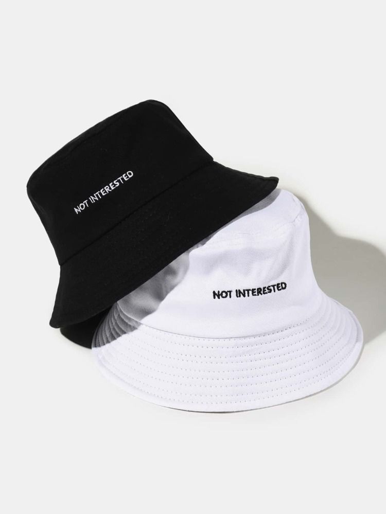 2pcs Slogan Embroidery Bucket Hat | SHEIN