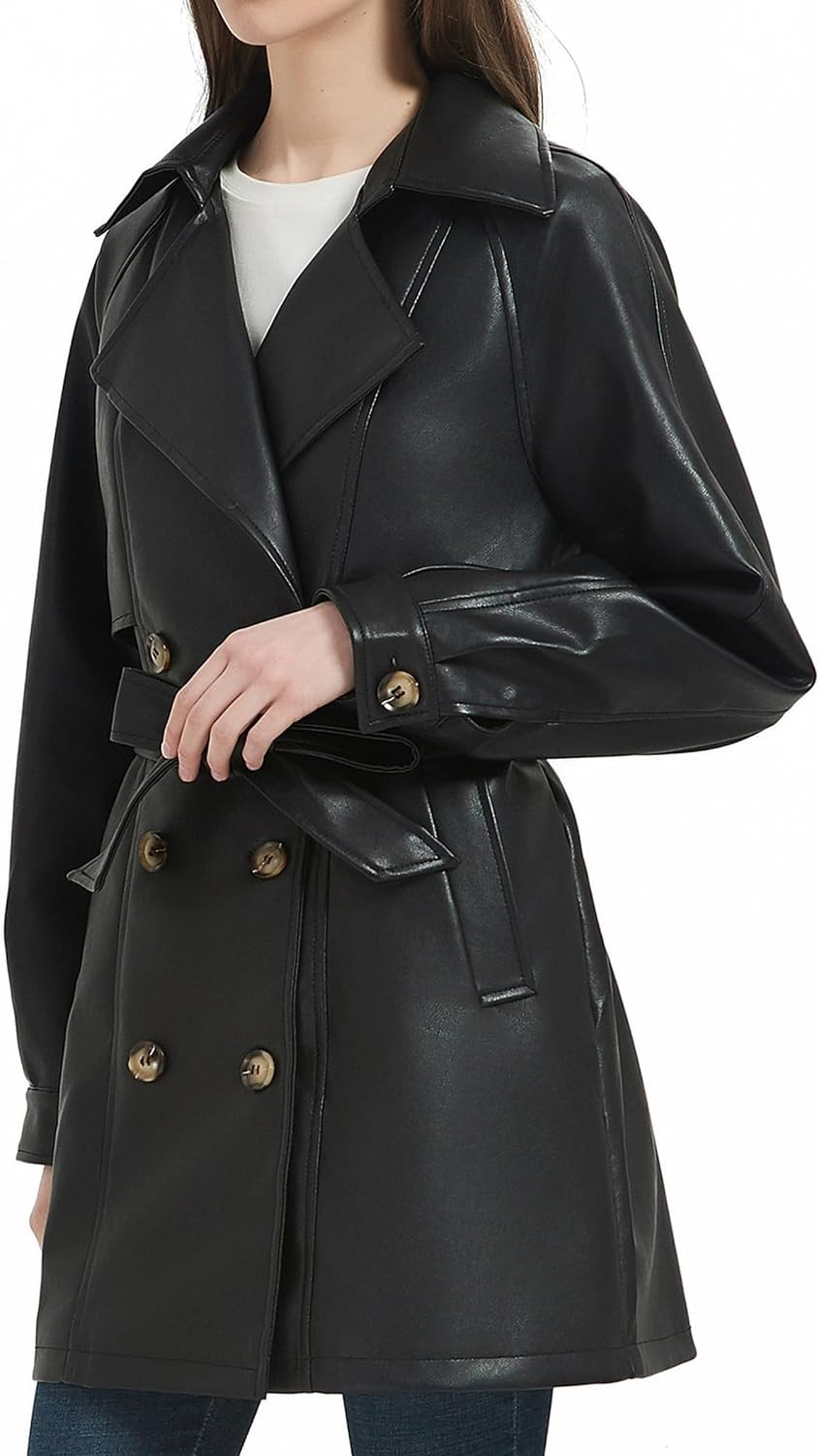 RISISSIDA Women Faux Leather Long Jacket,Mid Length Trench Coat,Relaxed Fit | Amazon (US)