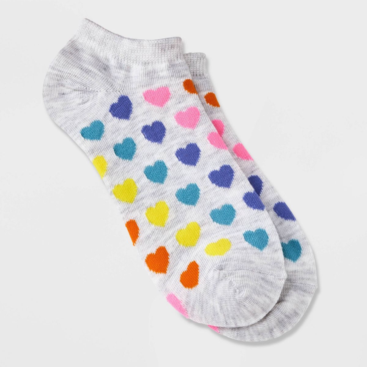 Women's Rainbow Hearts Valentine's Day Low Cut Socks - Light Heather Gray 4-10 | Target