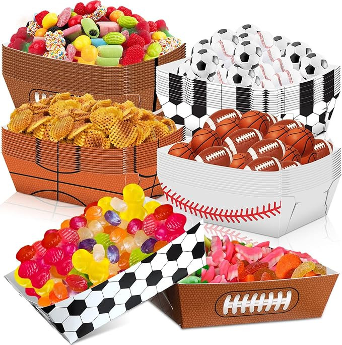 Hoolerry 48 Pack Sports Themed Party Paper Food Trays Birthday Decorations Disposable Paper Food ... | Amazon (US)