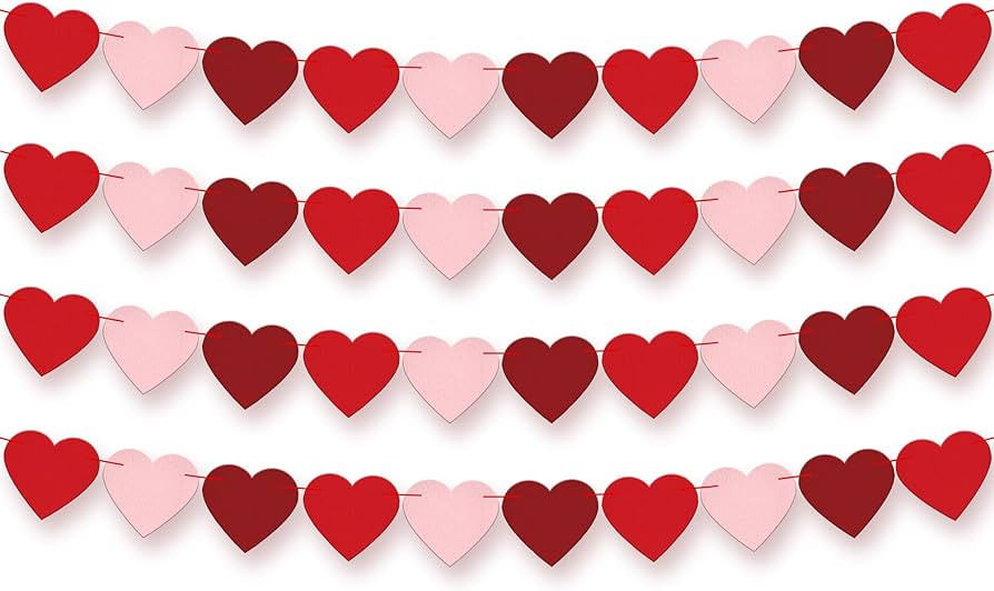 KatchOn, Felt Heart Valentines Garland - Pack of 40, No DIY | Red, Pink Valentines Day Garland fo... | Amazon (US)
