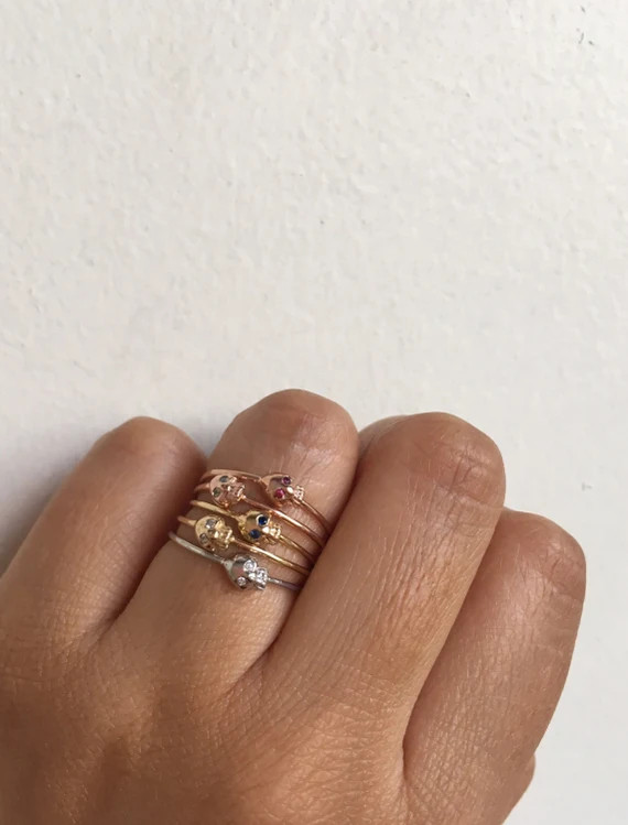Gold Skull Ring, Skull Ring, Diamond Skull, Stacking Ring, Skull Jewelry, Skeleton Ring, Stacking... | Etsy (US)