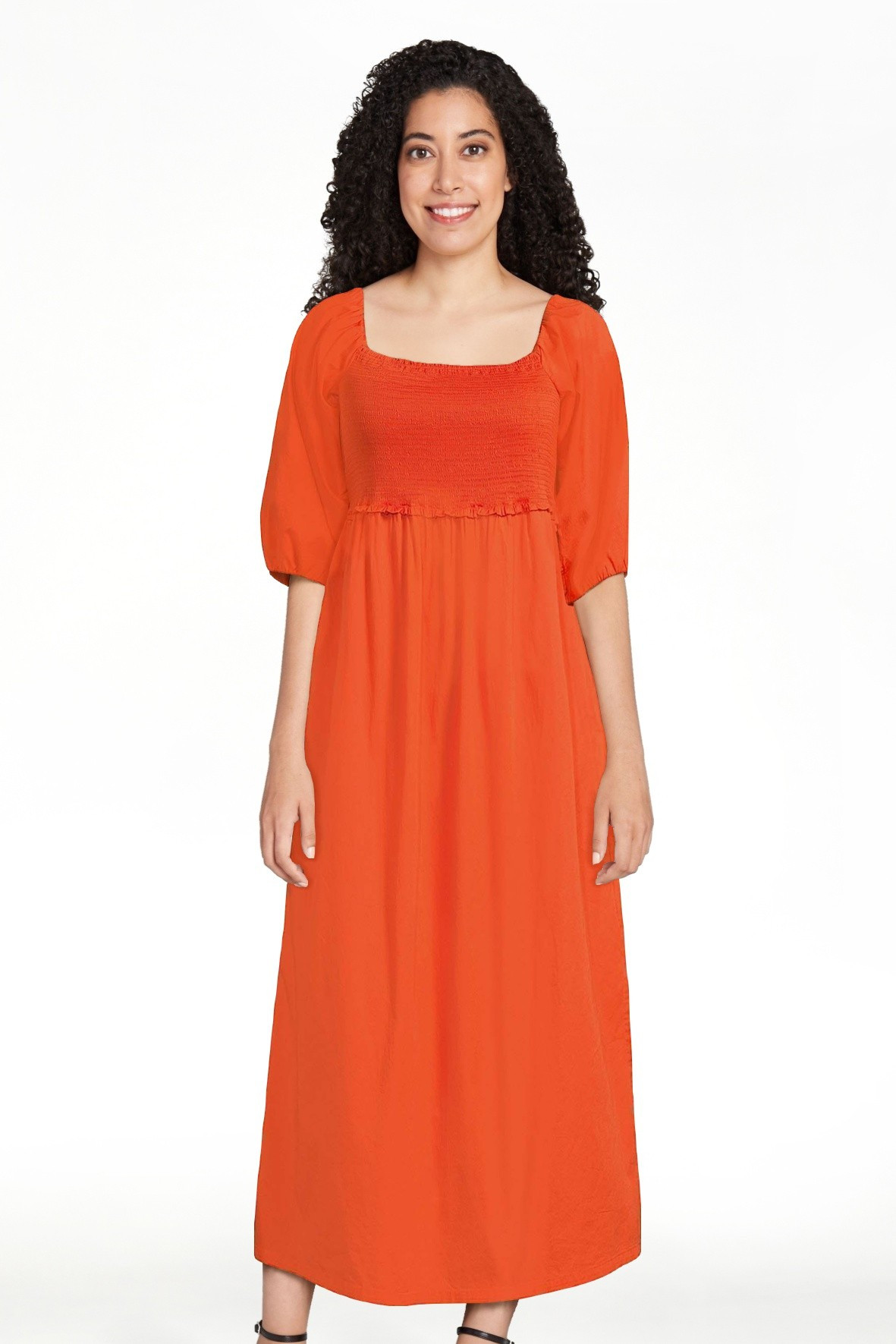 Free Assembly Women's Smocked Midi Dress with Convertible Sleeves - Walmart.com | Walmart (US)