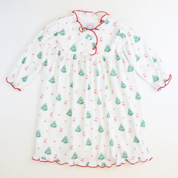 Snowmen & Christmas Trees White Knit Nightgown | Southern Smocked Co.