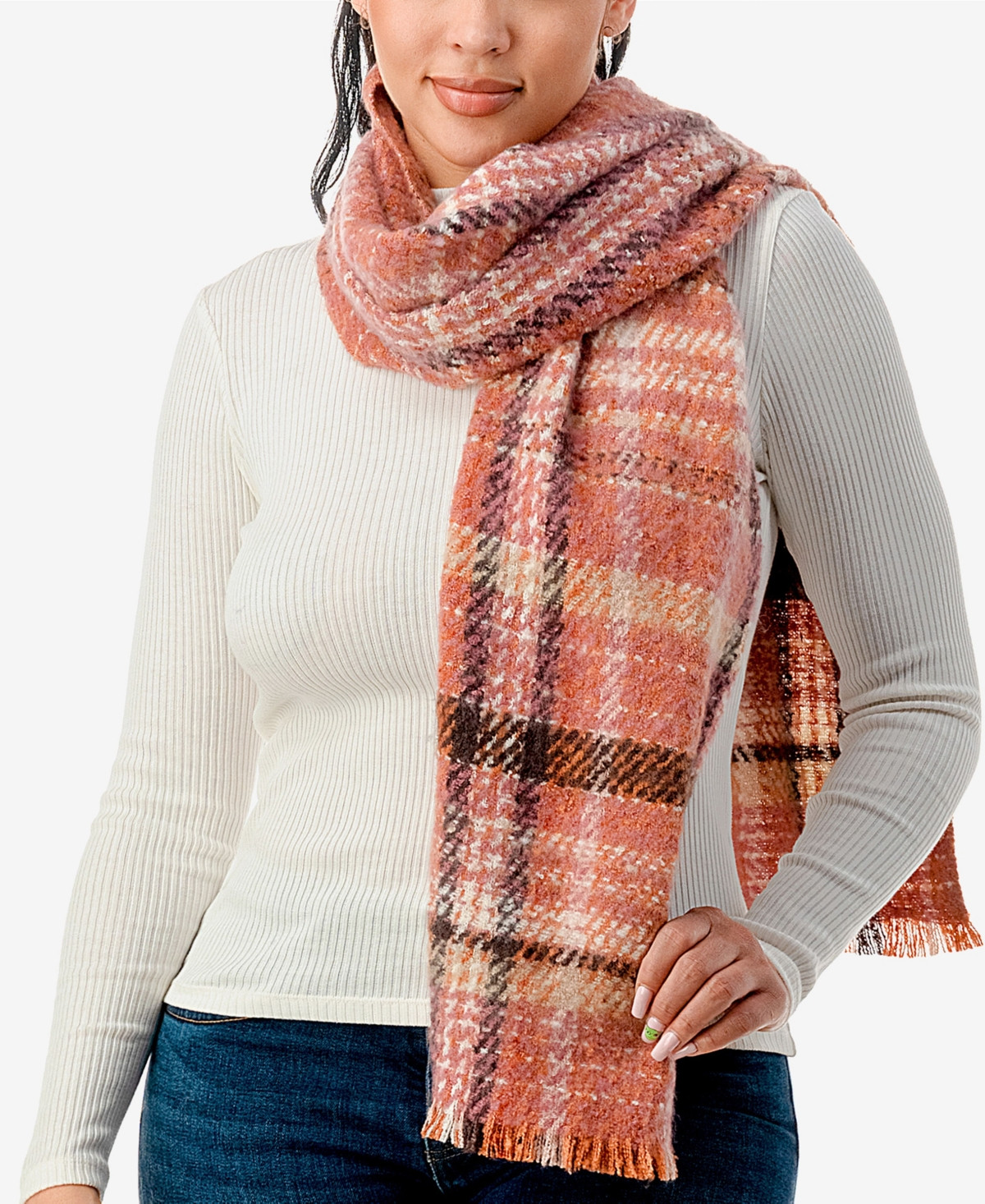Marcus Adler Women's Ultra Cozy Fringed Plaid Scarf - Blush | Macy's