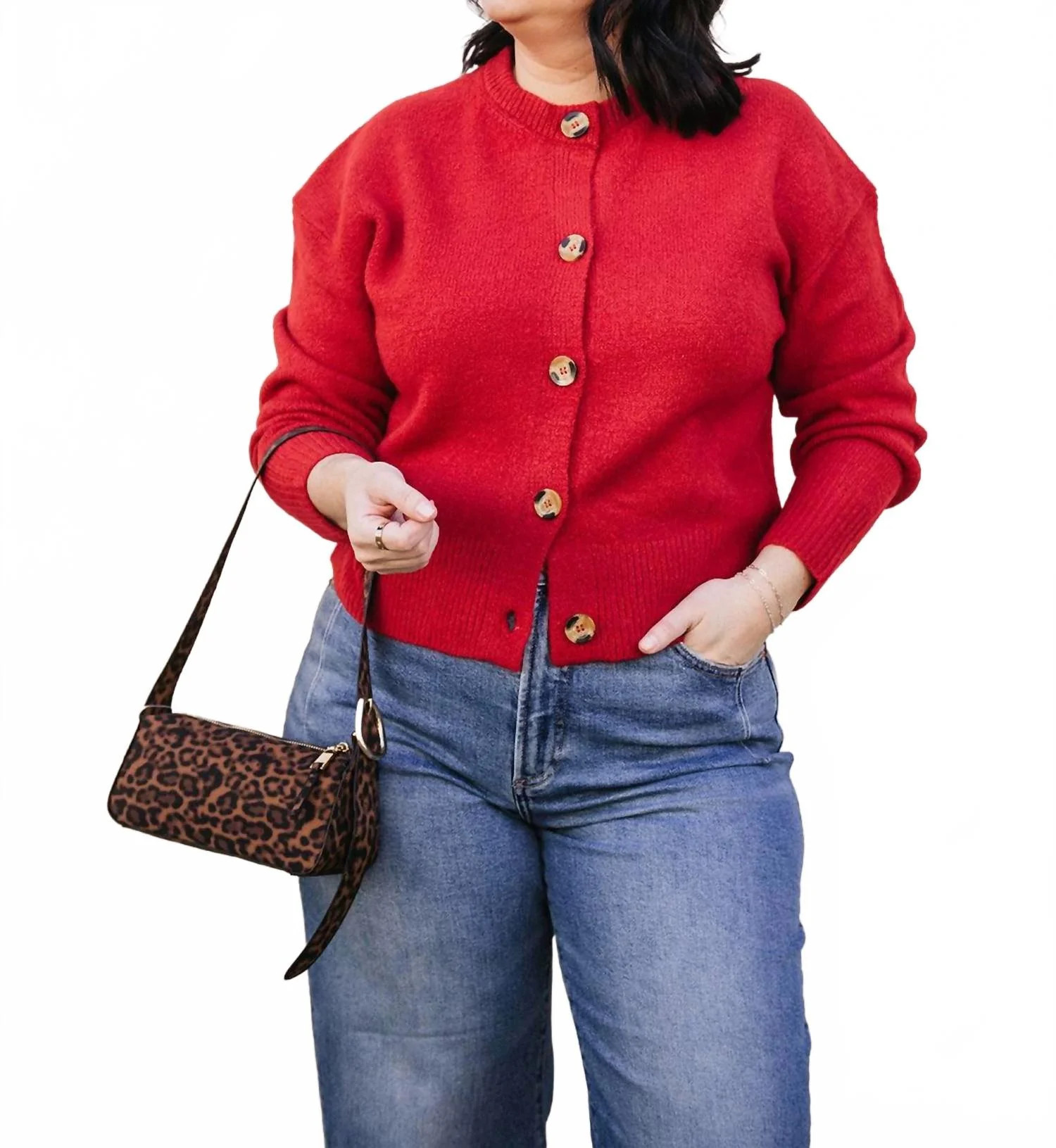 Long Sleeve Cardigan In Red | Shop Simon