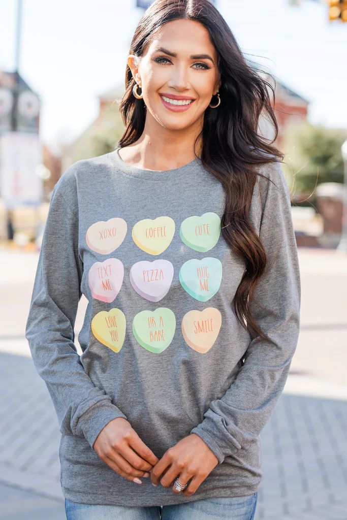 Candy Love Deep Heather Gray Graphic L/S Tee | The Mint Julep Boutique