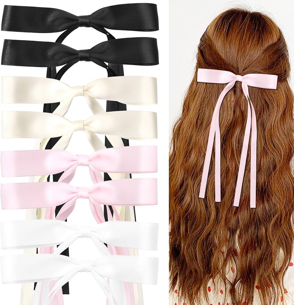 8PCS Hair Bows for Women,Hair Ribbon Hair Bow Clips Hair Ribbons With Long Tassel Tail, Silky Sat... | Amazon (US)