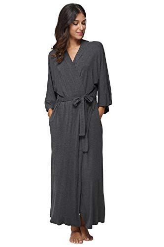 Women's Maternity Full Length Robes - Soft Dressing Gown Sleepwear, Dark Grey | Amazon (US)