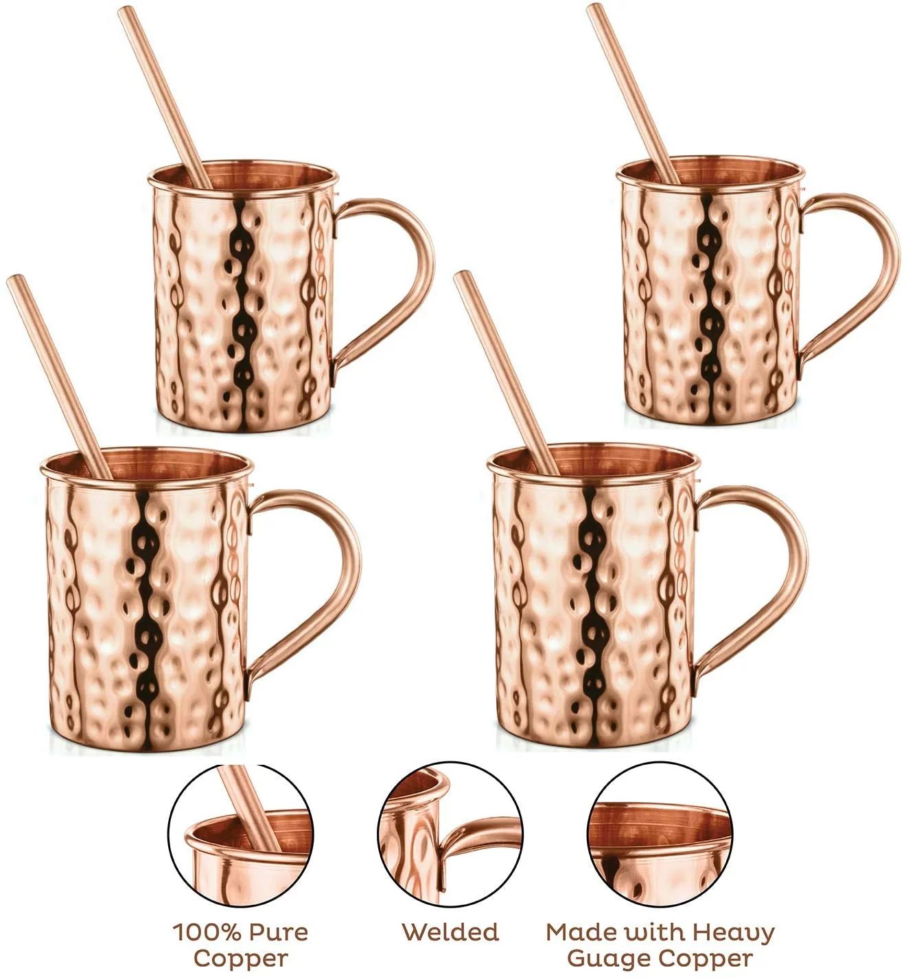 AVADOR Handcrafted Cylindrical Shape Straight 100% Pure Copper Moscow Mule Mugs Hammered Finish 1... | Walmart (US)