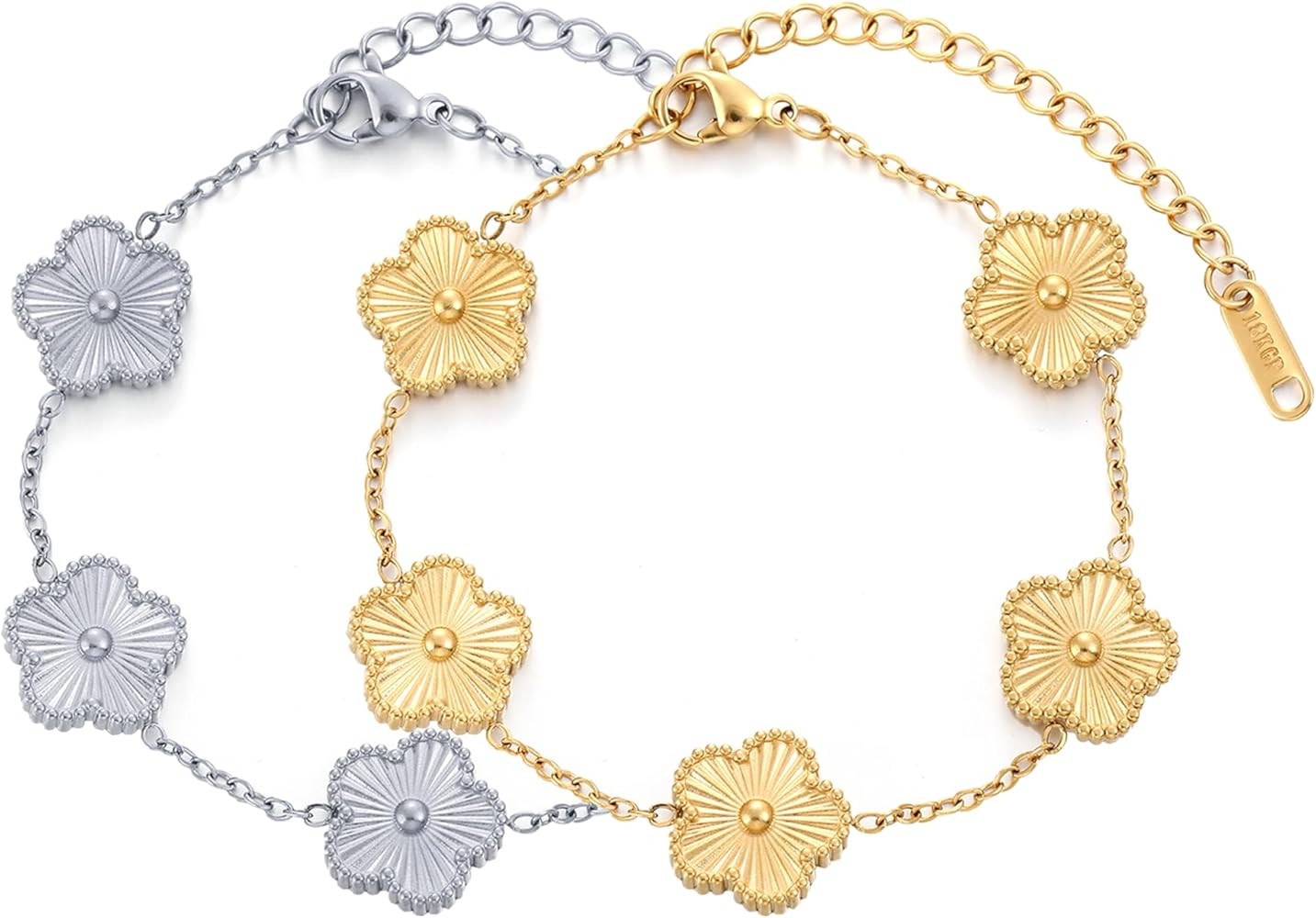 TICVSS Four Leaf Clover Bracelet for Women 18K Gold Plated Stainless Steel Lucky 4 Leaf Gold Link... | Amazon (US)