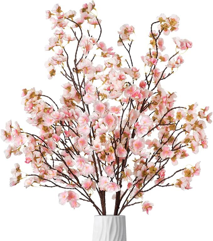 4 Pcs Artificial Cherry Blossom Flowers Bulk Silk Faux Flowers Real Touch Bouquet for Christmas H... | Amazon (US)