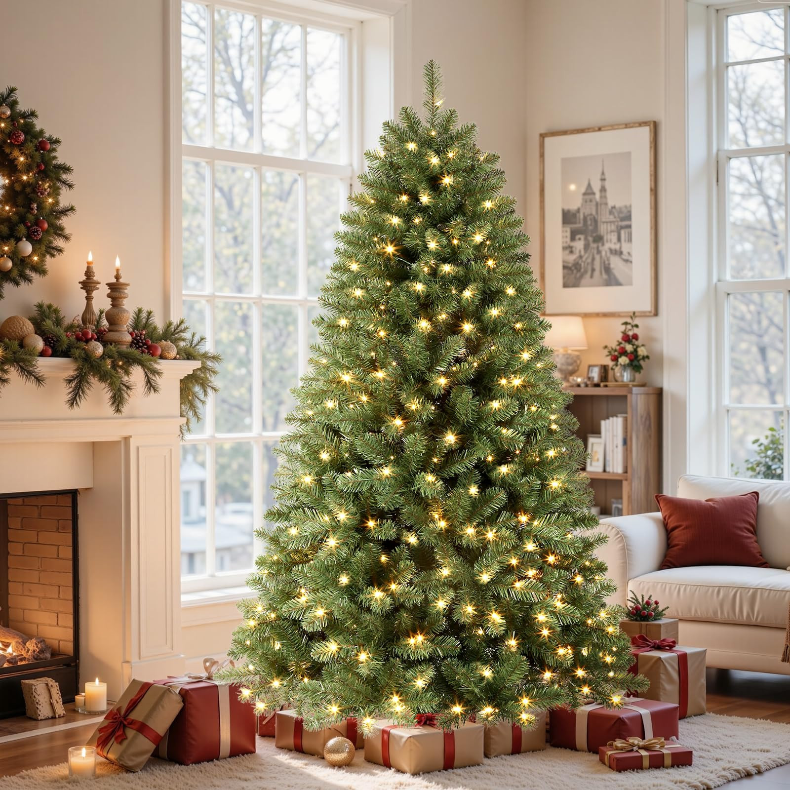 SHareconn 7.5ft Prelit Premium Artificial Classic Spruce Christmas Tree with Pre-lit 350 Warm Whi... | Amazon (US)