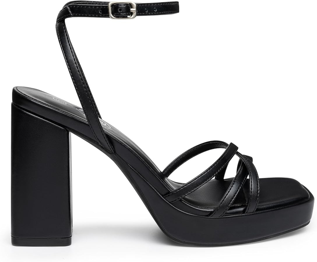 Trary Platform Heels, Square Toe Gold Heels, 3 inch Chunky Heels for Women, Strappy Heels for Wom... | Amazon (US)