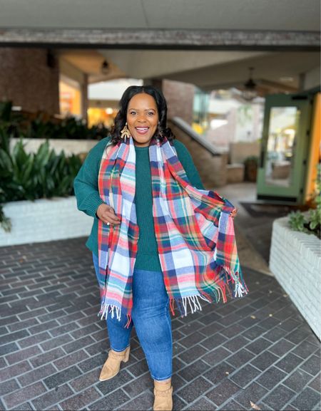 Holiday vibes ❤️💚 Textured sweater from Old Navy and Plaid scarf from J. Crew factory! 

#LTKcurves #LTKHoliday #LTKunder50