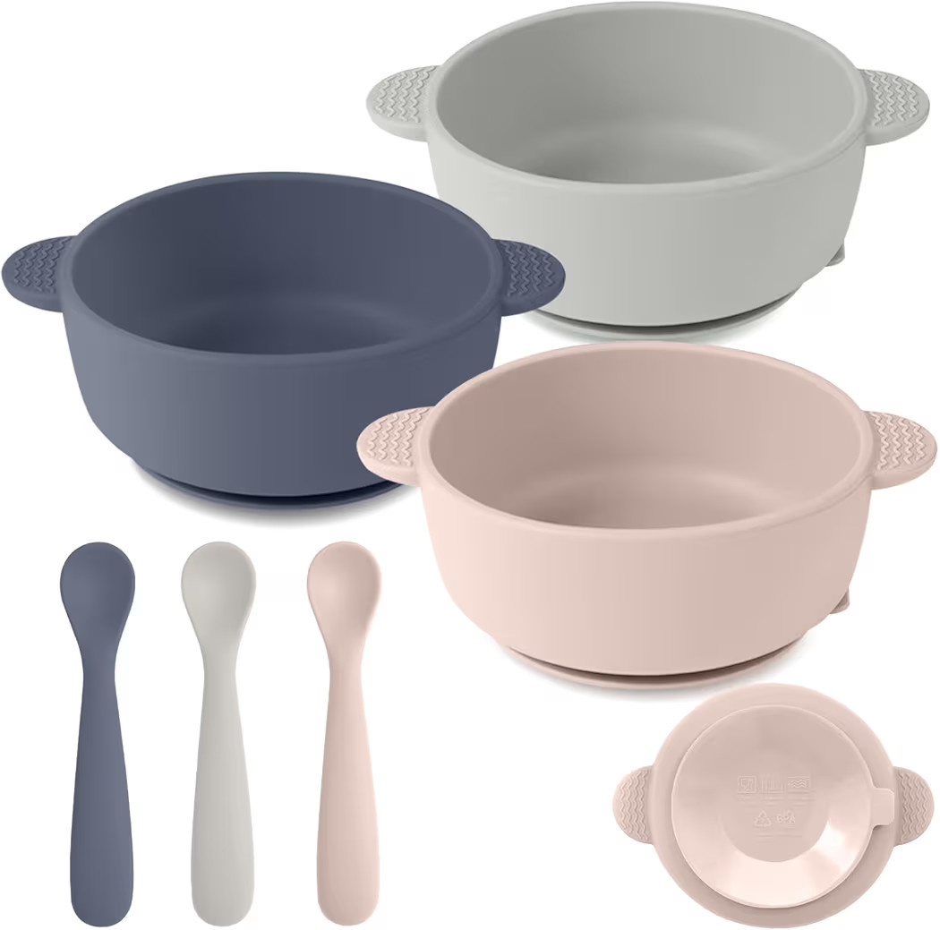 Silicone Baby Feeding Set, 3 Pack Baby Bowls with Suction and 3 Pack Baby Spoons for Babies Toddl... | Amazon (US)