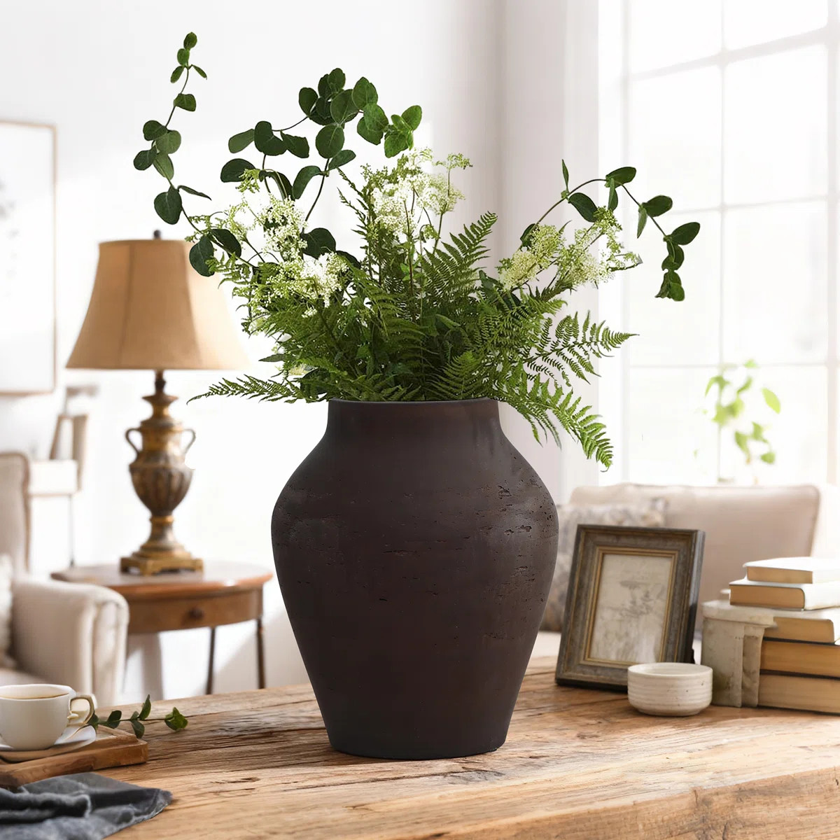Rustic Earth Cement Vase, Antique Brown Finish, 13.4" Decorative Accent | Wayfair North America