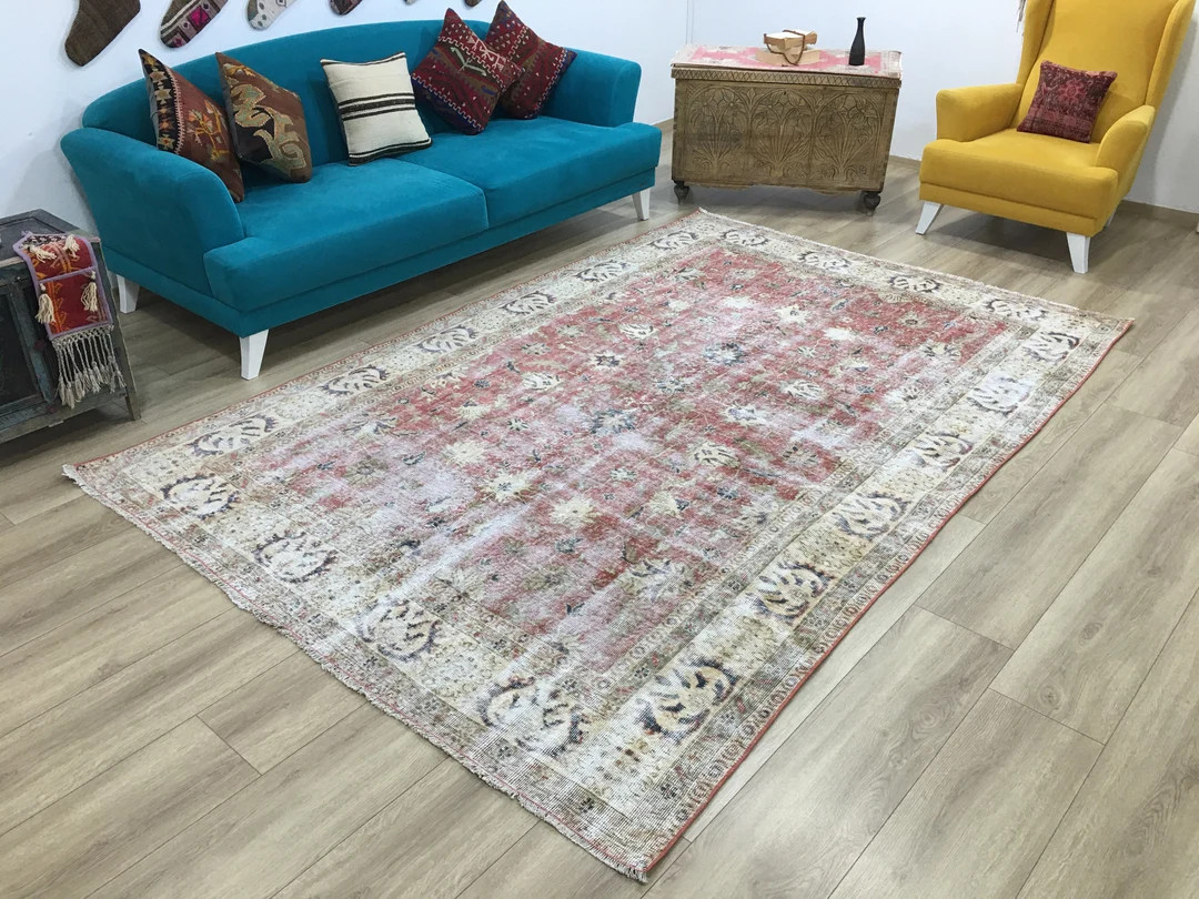 Vintage Rug Area Rug Distressed Rug Oushak Rug Living Room - Etsy | Etsy (US)