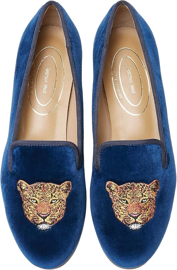 Journey West Women's Velvet Loafer Flat with Embroidery Velvet Slippers | Amazon (US)