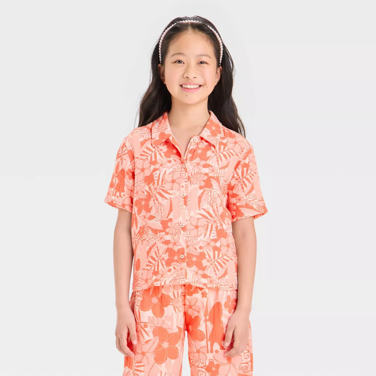 Girls' Moana Gauze Cabana Top - Orange | Target