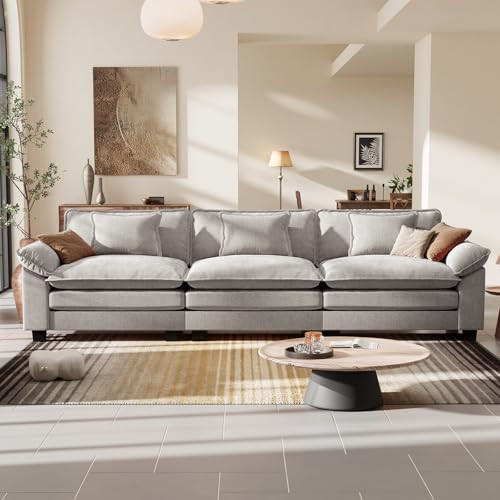HUSFU 120'' Cloud Couch, 3-Seats Modern Sectional Sofa, Chenille Comfy Sleeper Couch Deep Seat Upholstered Modern Sofa, Easy Assembly for Living Room, Bedroom and Apartment, Gray | Amazon (US)