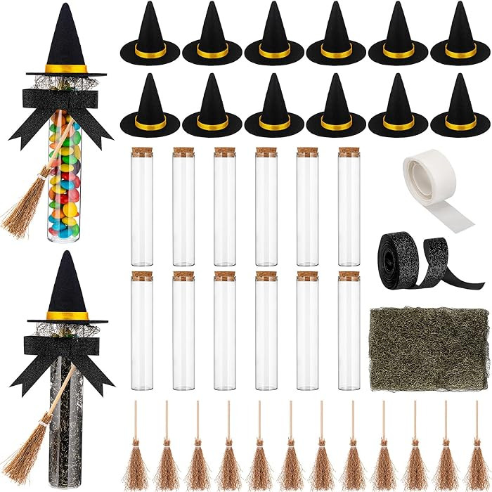 12 Set Halloween Glass Candy Tubes Trick or Treat Clear Plastic Test Tubes with Screw Caps Witch ... | Amazon (US)
