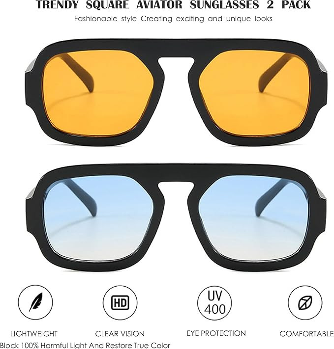 Trendy Square Aviator Sunglasses for Women Flat Top Designer Stylish Frame Sun Glasses Vintage Sh... | Amazon (US)