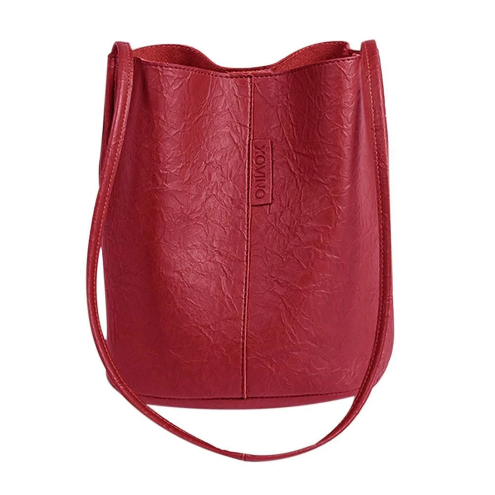 Vintage Women Shoulder Crossbody Bag Leather Totes Bucket Handbag (Red) - Walmart.com | Walmart (US)