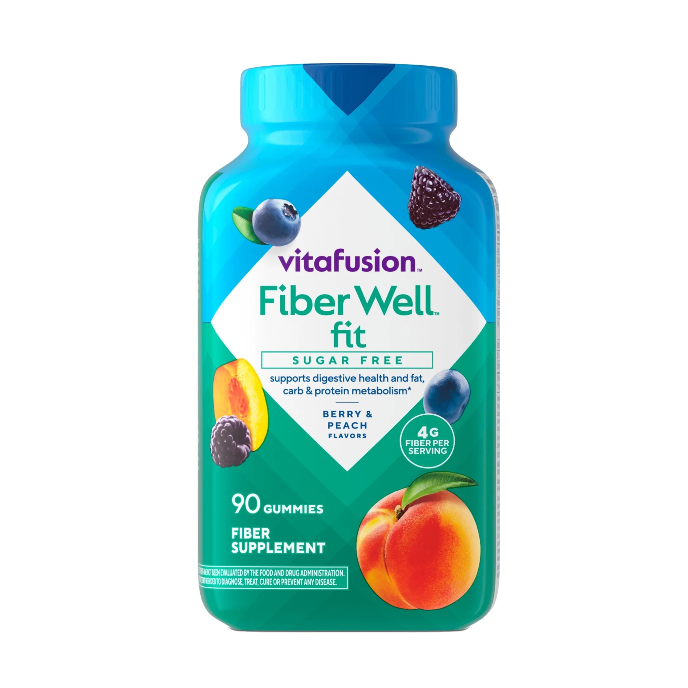 vitafusion Fiber Well Fit Sugar Free Gummy Vitamins Supplement, Berry and Peach Flavor, 90 Count | Walmart (US)
